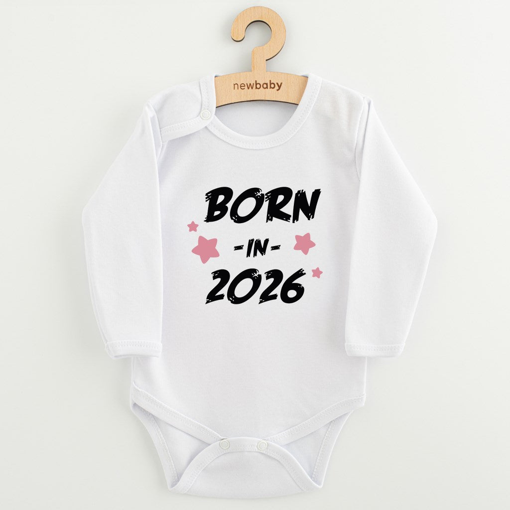Bērnu bodijs ar apdruku, BORN IN 2026, rozā