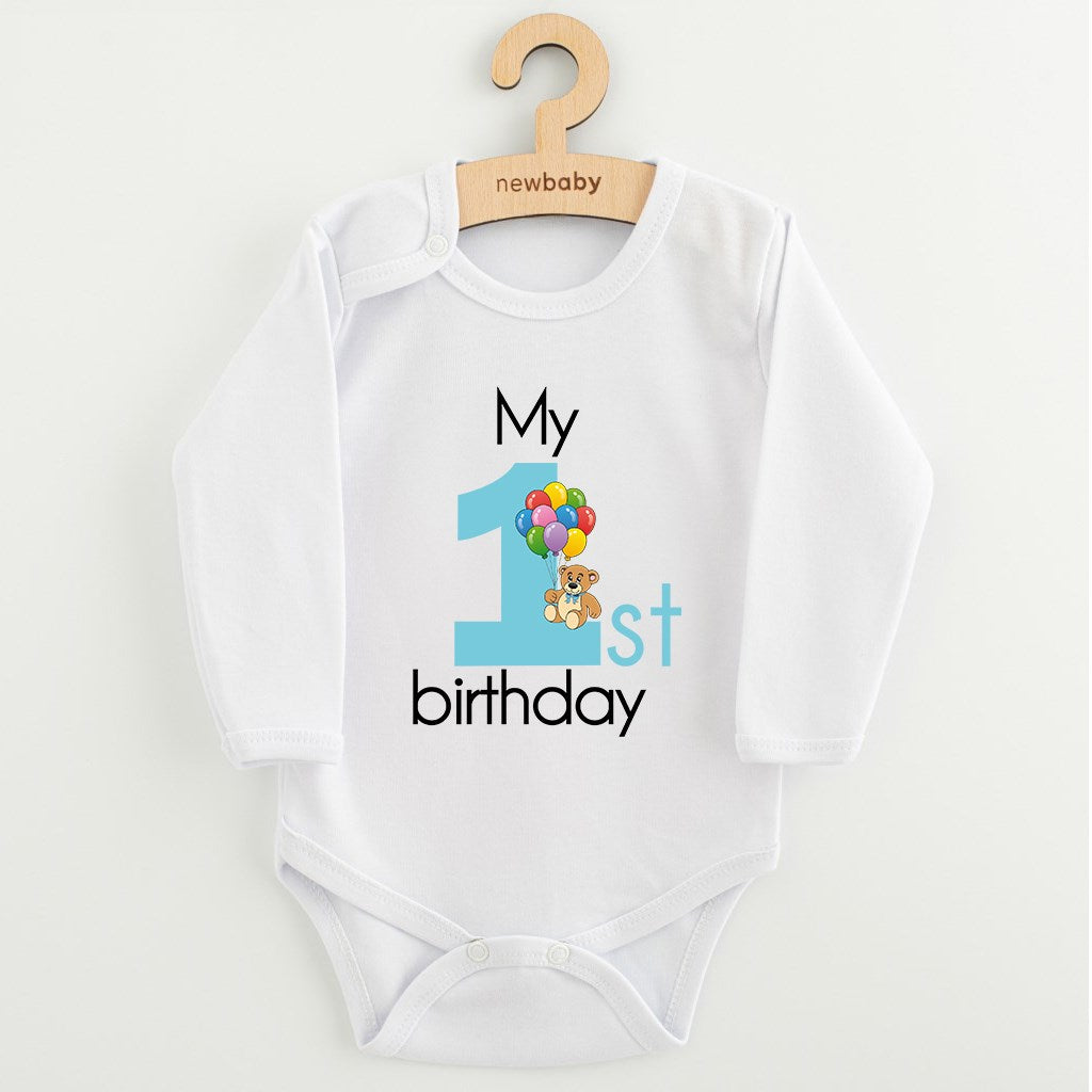 Bērnu bodijs ar apdruku, My First Birthday, zils